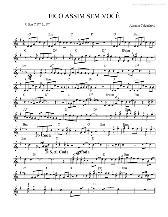 Partitura da música Fico Assim Sem Você v.2