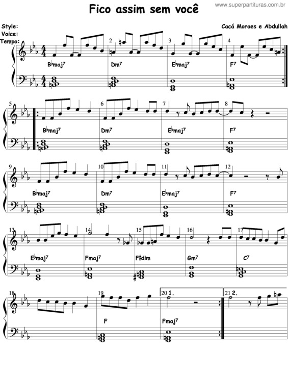 Partitura da música Fico Assim Sem Você v.8