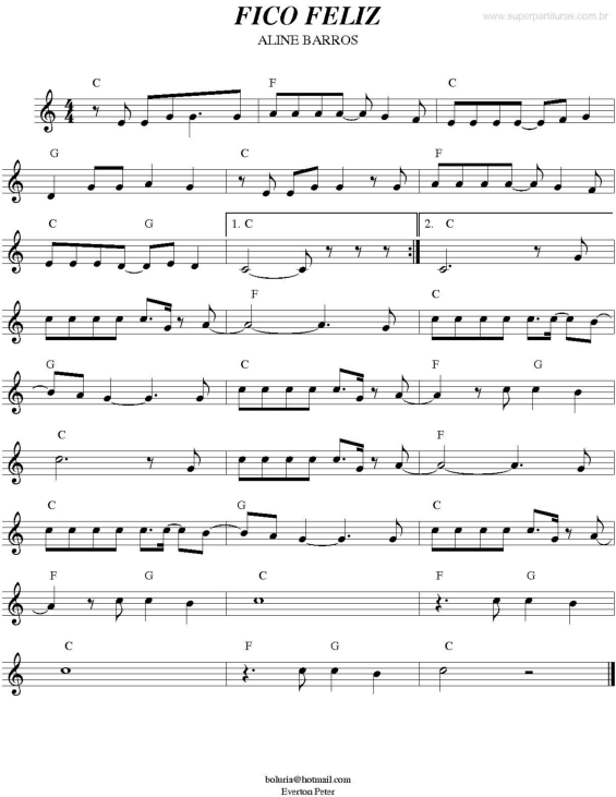 Partitura da música Fico Feliz