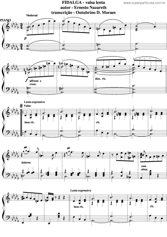 Partitura da música Fidalga