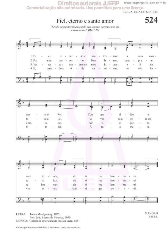 Partitura da música Fiel, Eterno E Santo Amor - 524 HCC v.2