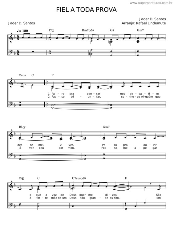 Partitura da música Fiel A Toda Prova – Jader D. Santos