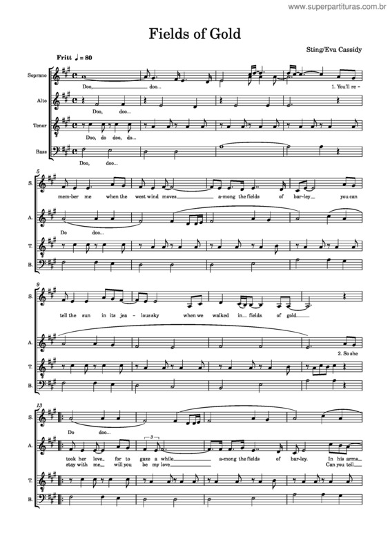 Partitura da música Fields Of Gold – Sting Eva Cassidy