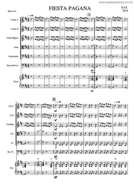 Partitura da música Fiesta Pagana.Darolada