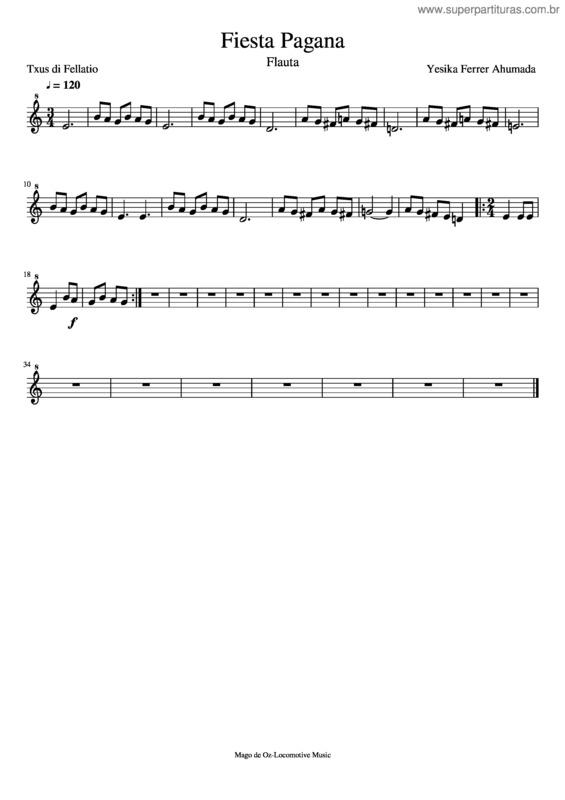 Partitura da música Fiesta Pagana Flauta