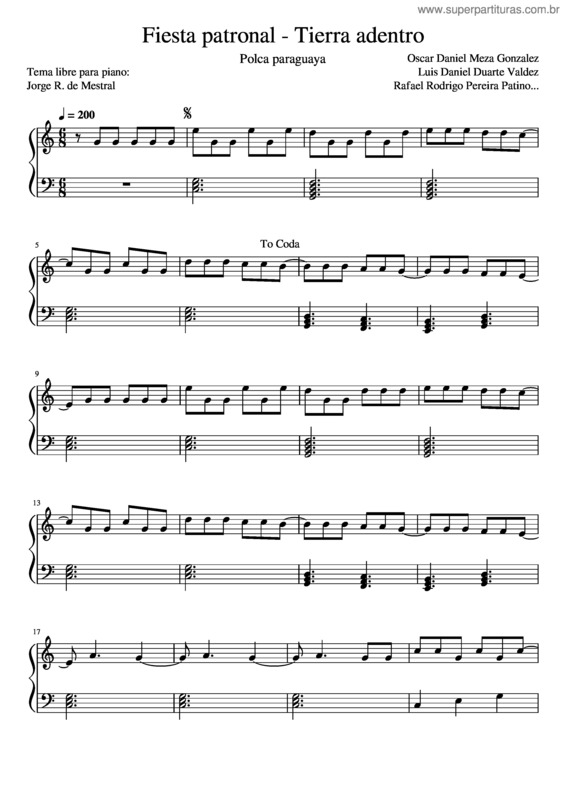 Partitura da música Fiesta Patronal – Tierra Adentro