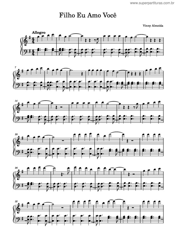 Partitura da música Filho Eu Amo Você