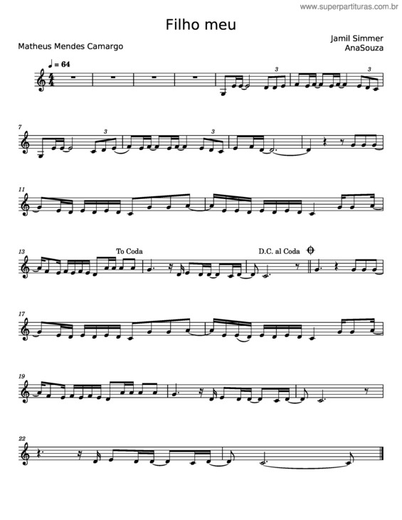 Partitura da música Filho Meu – Jamil Simmer