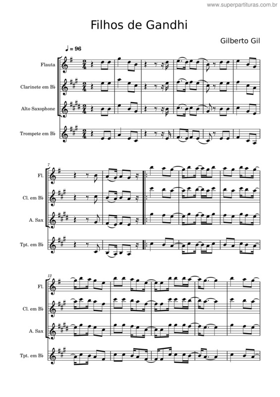 Partitura da música Filhos De Gandhi – Gilberto Gil Filhos De Gandhi– Gilberto Gil