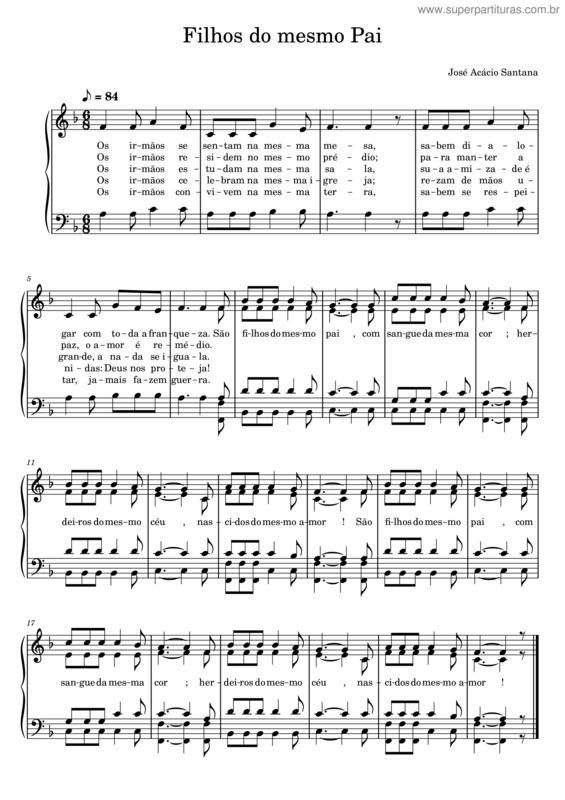 Partitura da música Filhos Do Mesmo Pai – José Acácio Santana