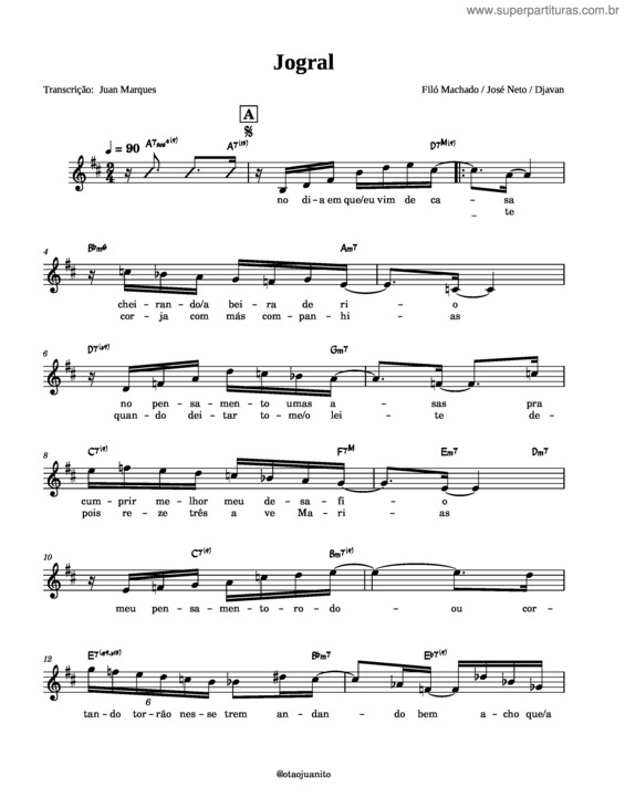 Partitura da música Filó Machado / Djavan – Jogral