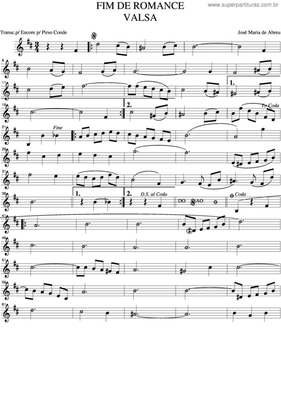 Partitura da música Fim De Romance v.2