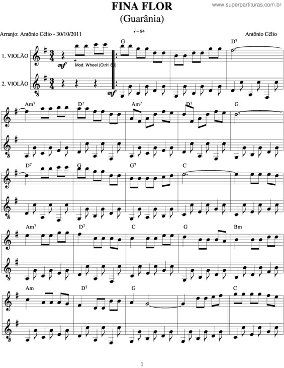 Partitura da música Fina Flor