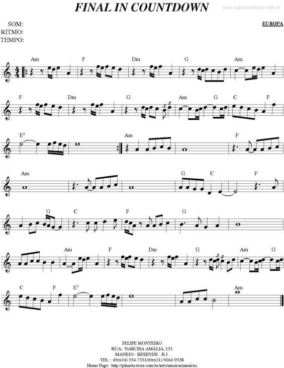 Partitura da música Final Countdown