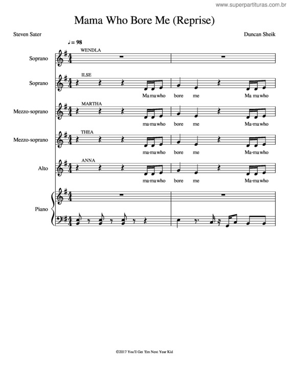 Partitura da música Final Edited Mama Who Bore Me Reprise