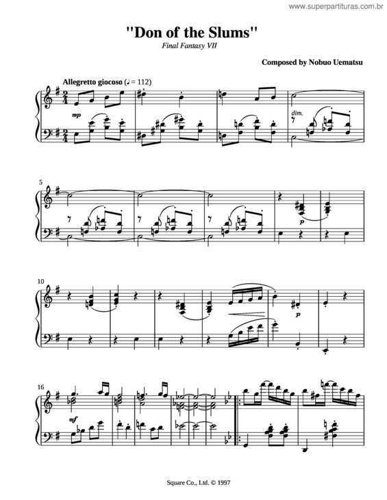 Partitura da música Final Fantasy Vii – Don Of The Slums