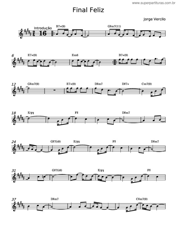 Partitura da música Final Feliz – Jorge Vercilo