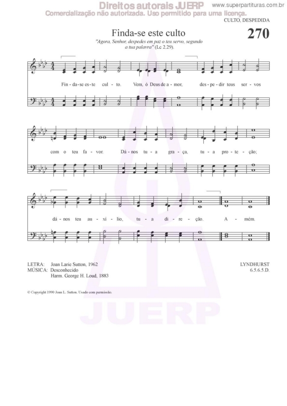 Partitura da música Finda-se Este Culto - 270 HCC v.2