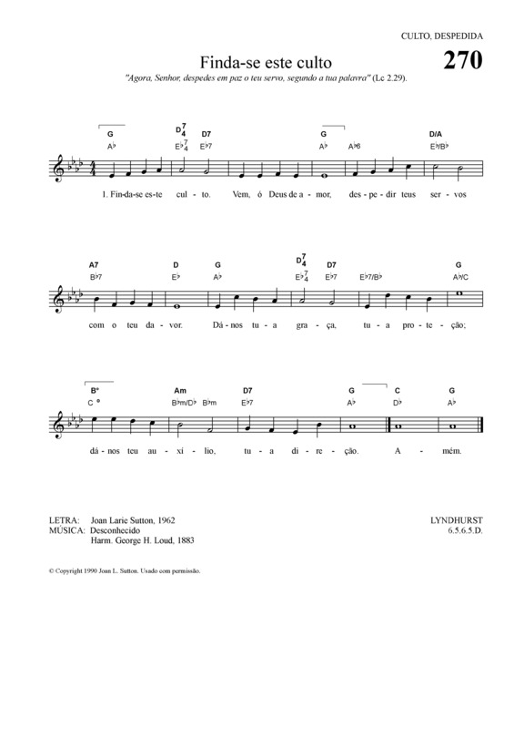 Partitura da música Finda-se Este Culto