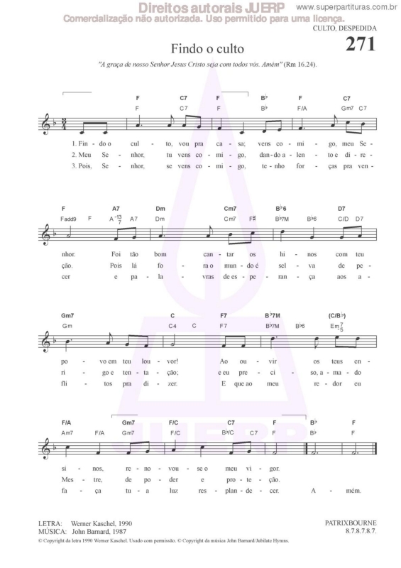 Partitura da música Findo O Culto - 271 HCC