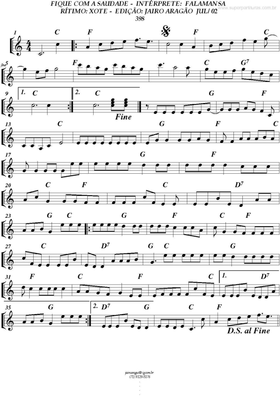 Partitura da música Fique com a Saudade