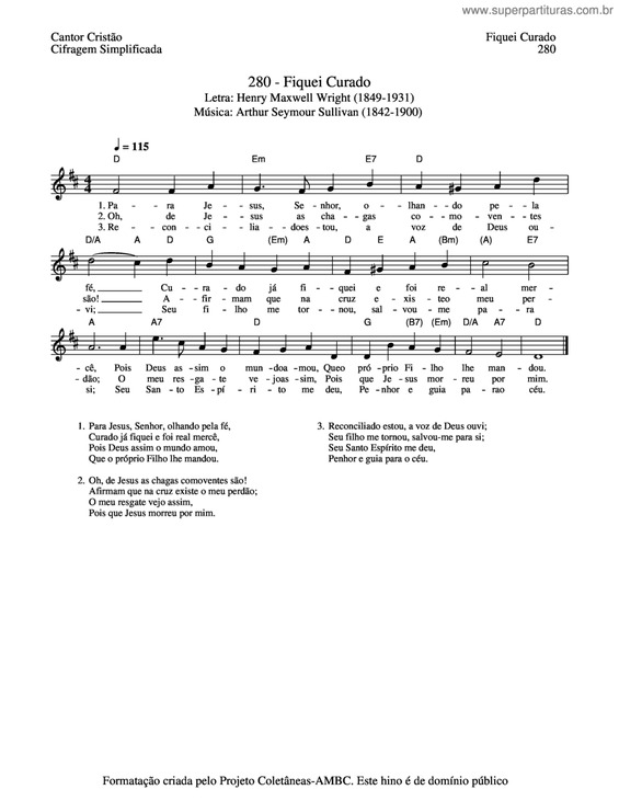 Partitura da música Fiquei Curado