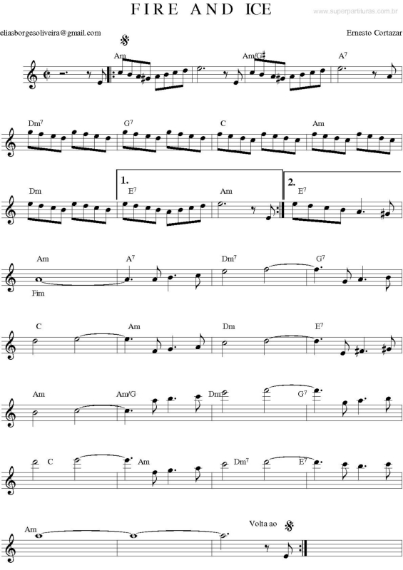 Partitura da música Fire and Ice