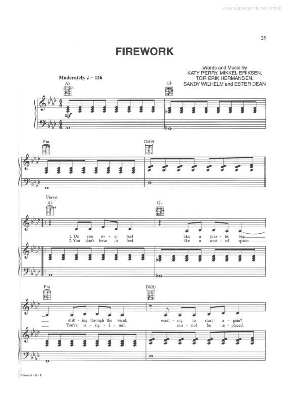 Partitura da música Firework v.3