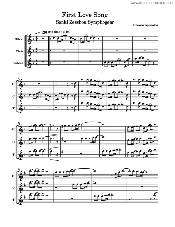 Partitura da música First Love Song – Senki Zesshou Symphogear