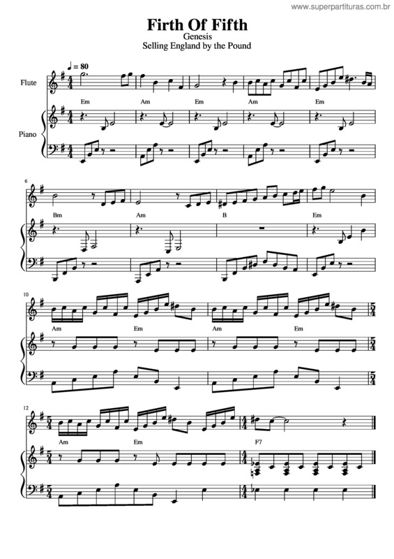 Partitura da música Firth Of Fifth – Genesis Firth Of Fifth – Genesis