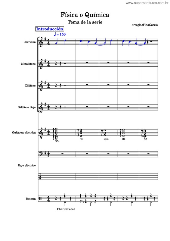 Partitura da música Física O Química – Despistaos