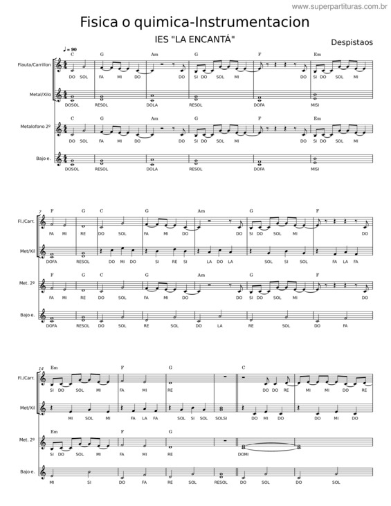 Partitura da música Fisica O Quimica–Instrumentacion – Despistaos
