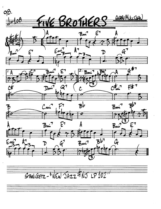 Partitura da música Five Brothers