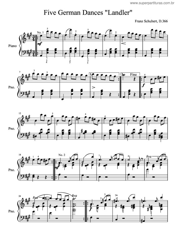 Partitura da música Five German Dances Landler