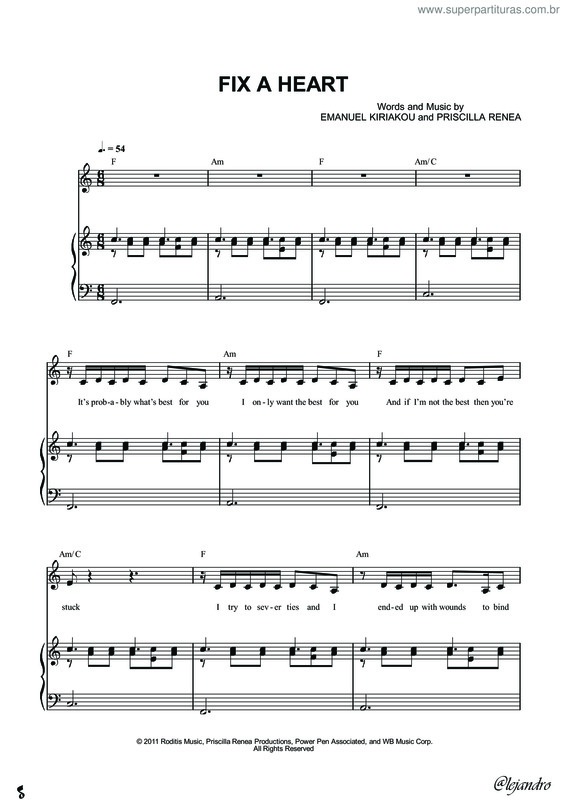 Partitura da música Fix A Heart v.2