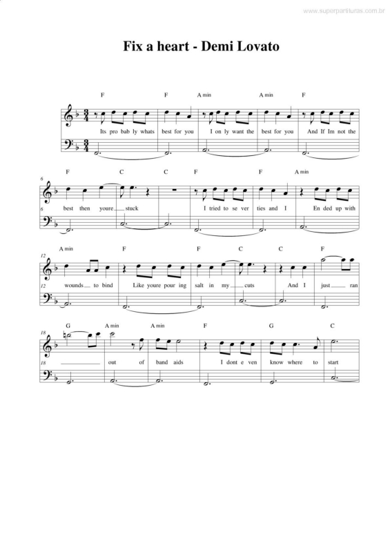 Partitura da música Fix a Heart