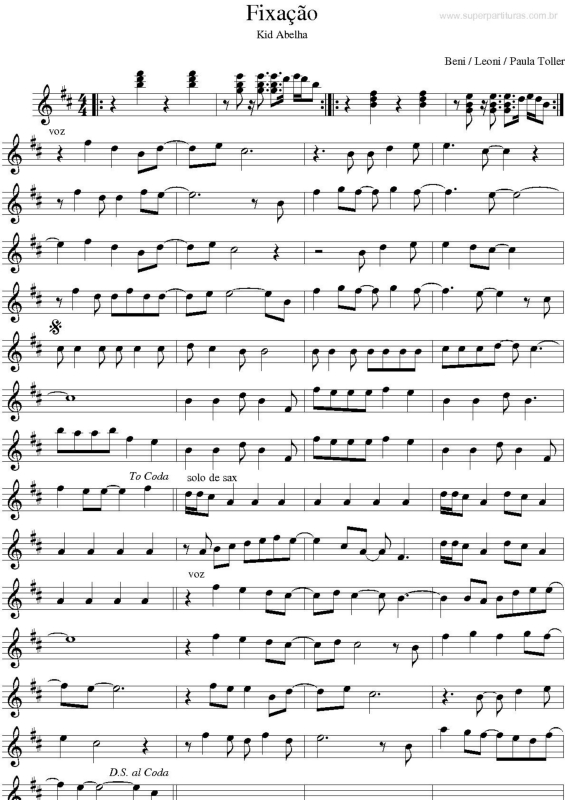 Partitura da música Fixação