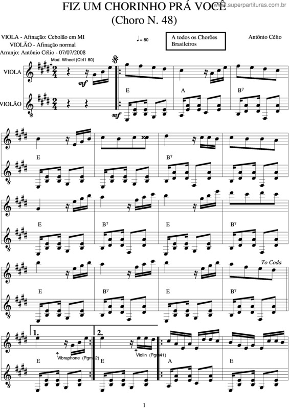 Partitura da música Fiz Um Chorinho Prá Você