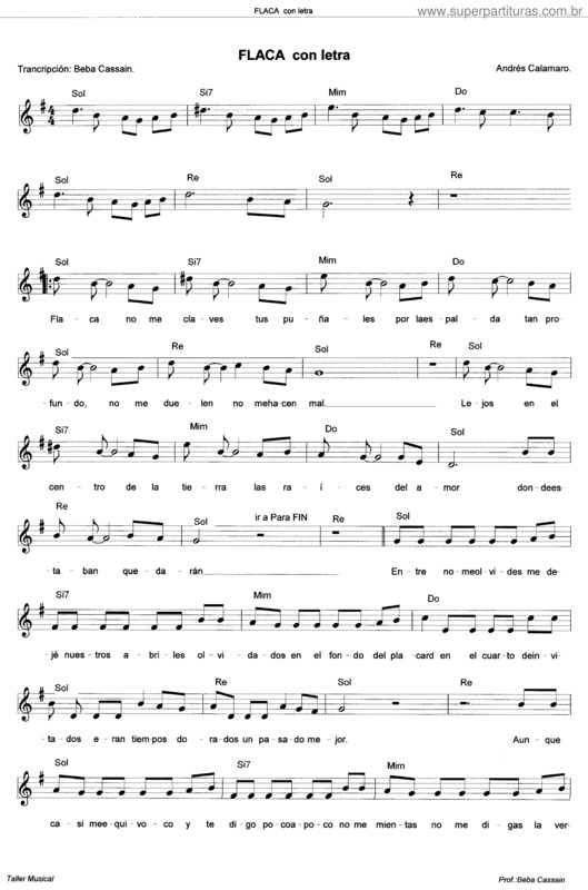 Partitura da música Flaca