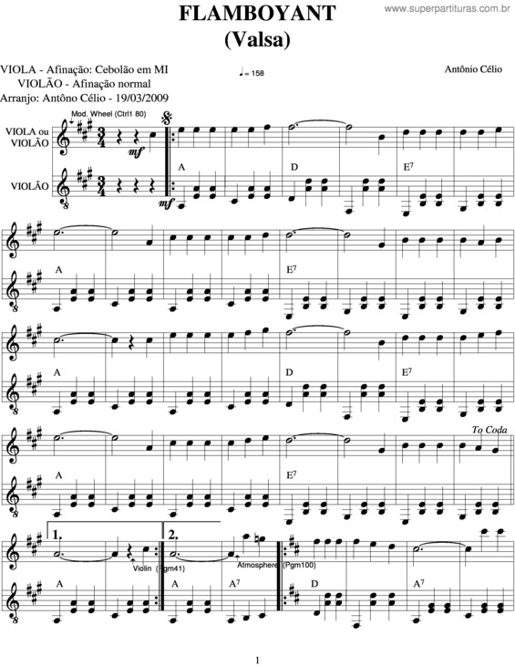 Partitura da música Flamboyant