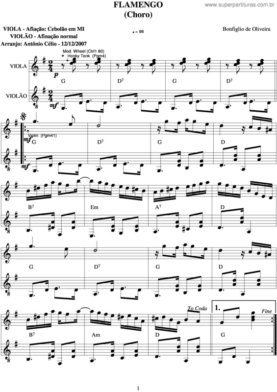 Partitura da música Flamengo v.3