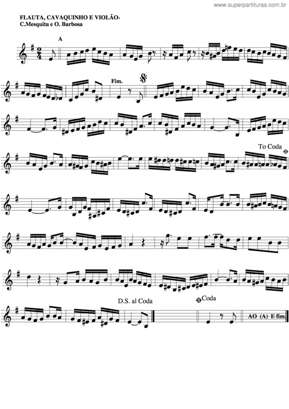 Partitura da música Flauta, Cavaquinho E Violão v.2