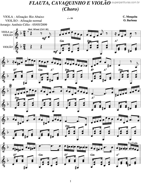 Partitura da música Flauta, Cavaquinho E Violão v.3