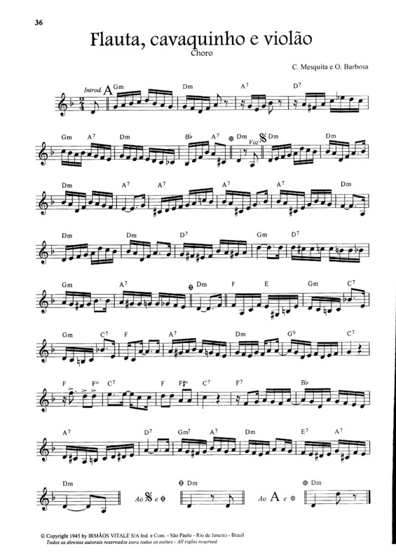 Partitura da música Flauta, Cavaquinho e Violão v.4