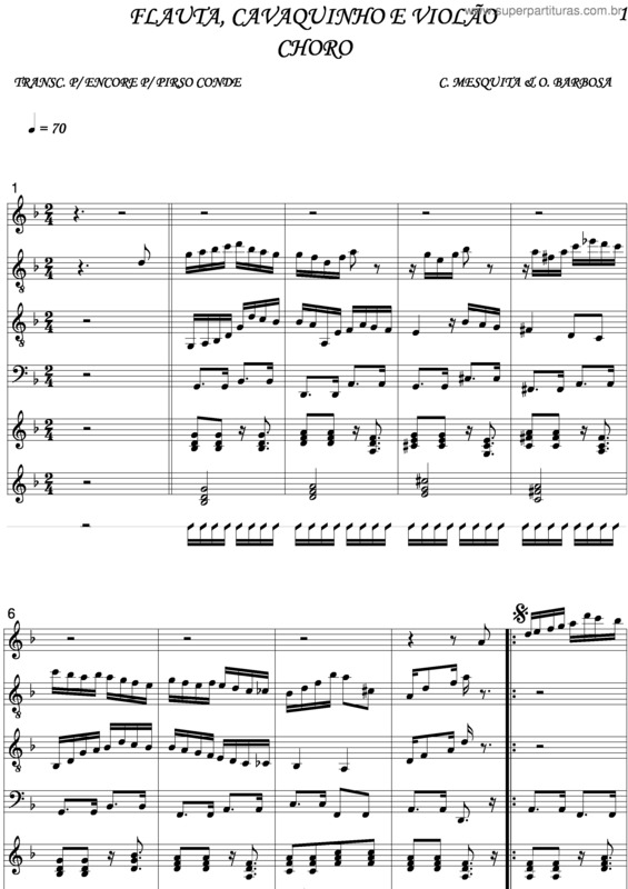 Partitura da música Flauta, Cavaquinho E Violão