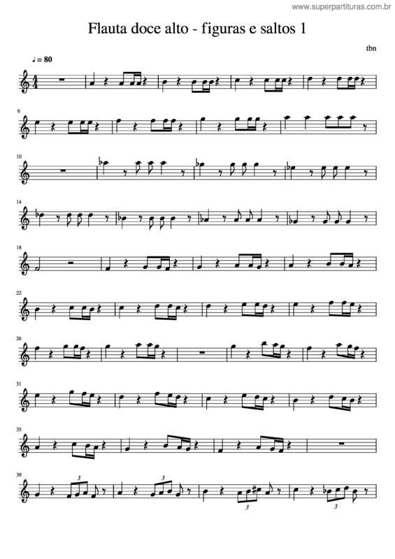 Partitura da música Flauta Doce Alto – Figuras E Saltos 1