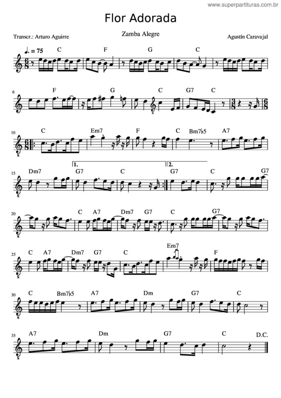 Partitura da música Flor Adorada – Agustín Caravajal