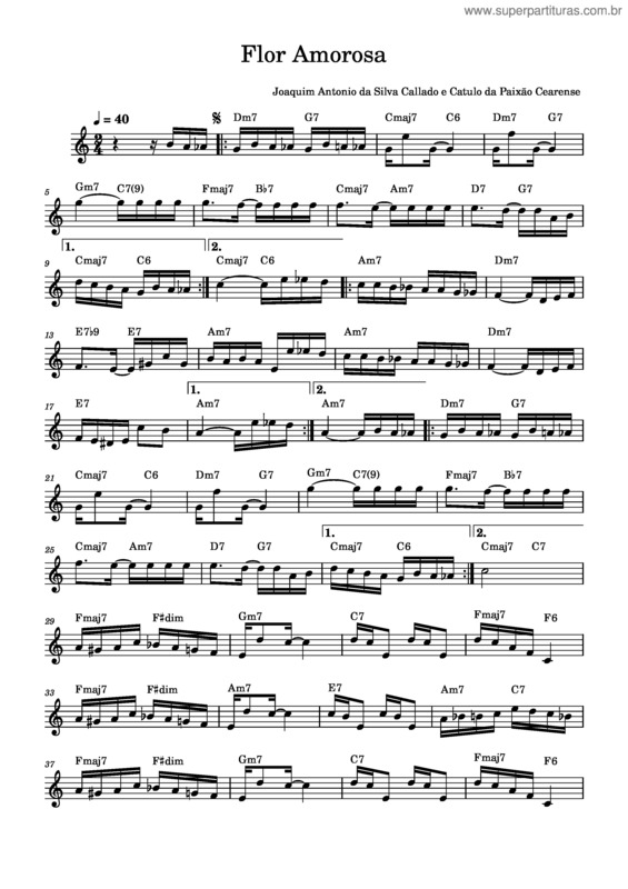 Partitura da música Flor Amorosa  – Joaquim Calado Flor Amorosa