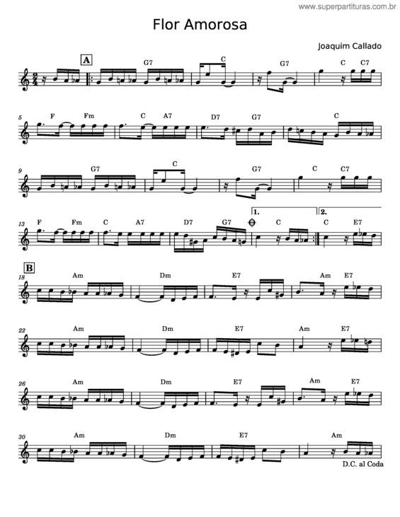 Partitura da música Flor Amorosa  – Joaquim Calado v.2
