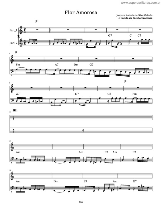 Partitura da música Flor Amorosa  – Joaquim Calado v.3